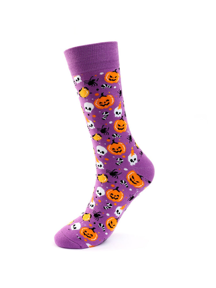 4 Pairs Pumpkin Personality Skeleton Cartoon Trendy Cotton Crew Socks | dmunderwear detail image 18