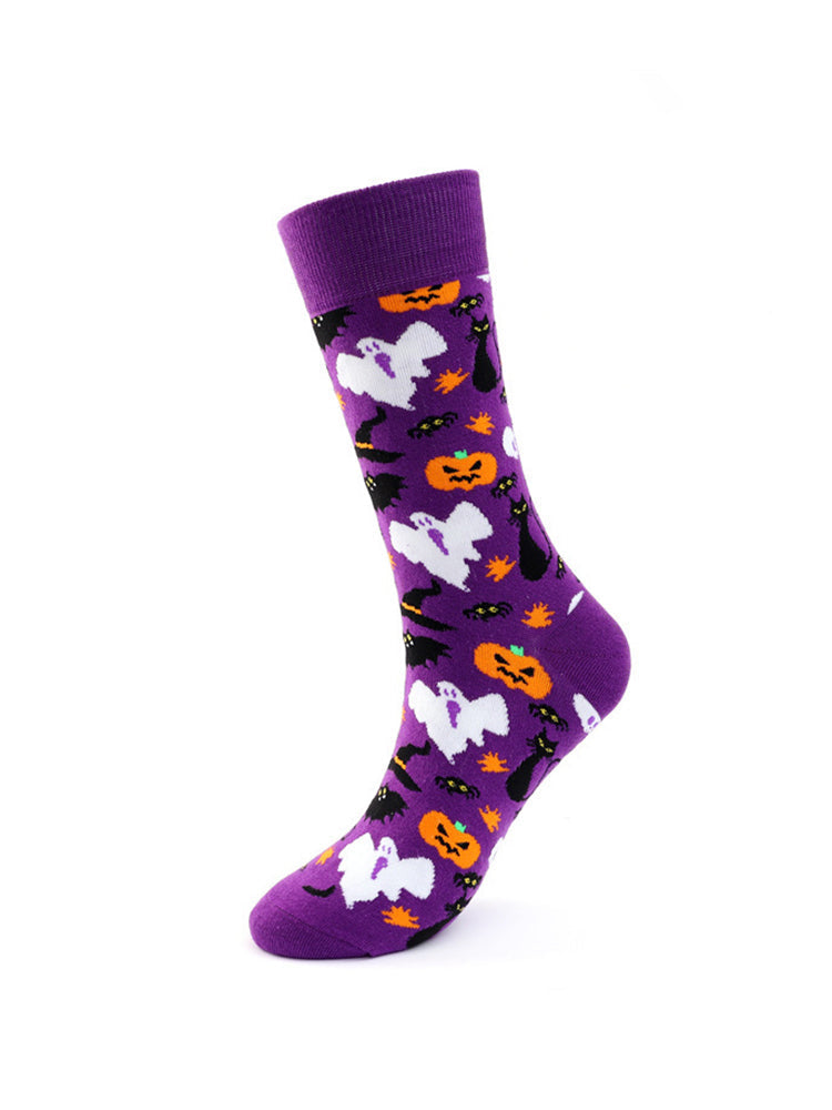 4 Pairs Pumpkin Personality Skeleton Cartoon Trendy Cotton Crew Socks | dmunderwear detail image 19