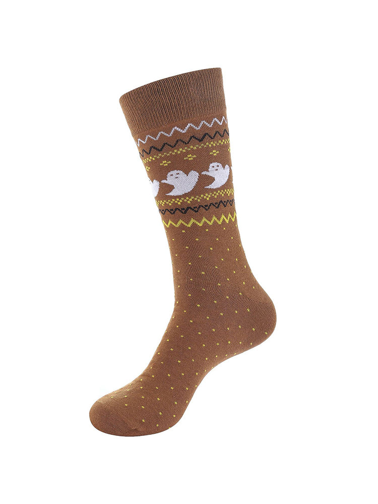 4 Pairs Pumpkin Personality Skeleton Cartoon Trendy Cotton Crew Socks | dmunderwear detail image 20