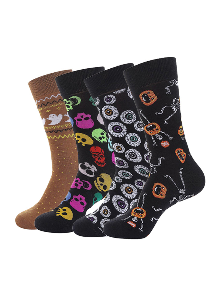 4 Pairs Pumpkin Personality Skeleton Cartoon Trendy Cotton Crew Socks | dmunderwear detail image 8