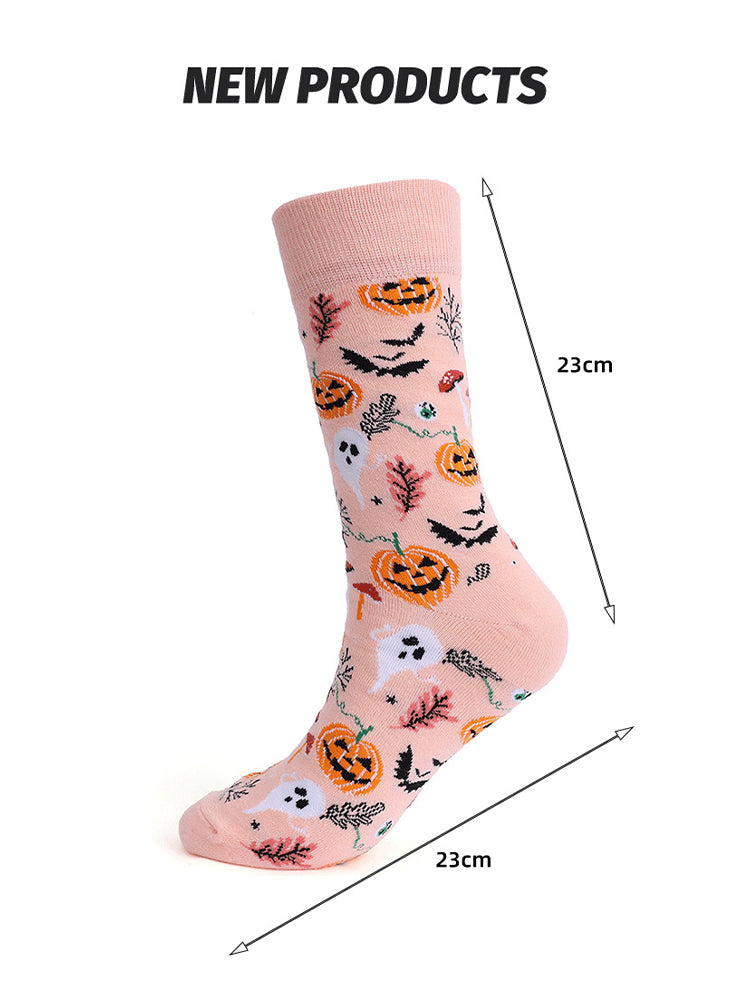 4 Pairs Pumpkin Personality Skeleton Cartoon Trendy Cotton Crew Socks | dmunderwear detail image 9