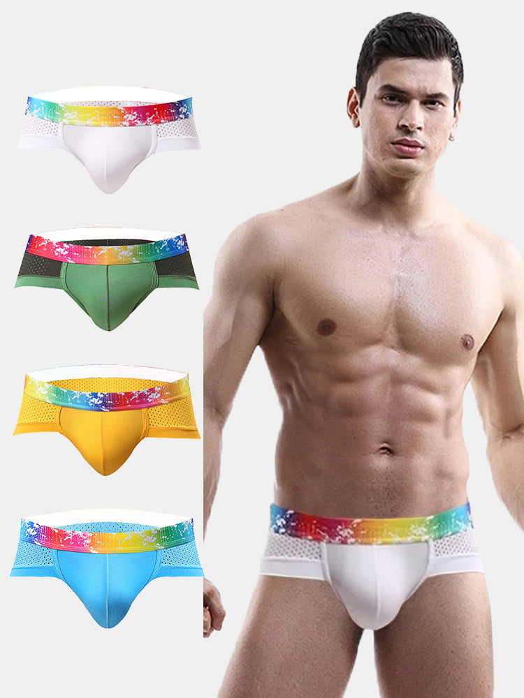 4 Pack Breathable Modal Colored Belt Briefs-rainbow pride underwear | dmunderwear detail image 3