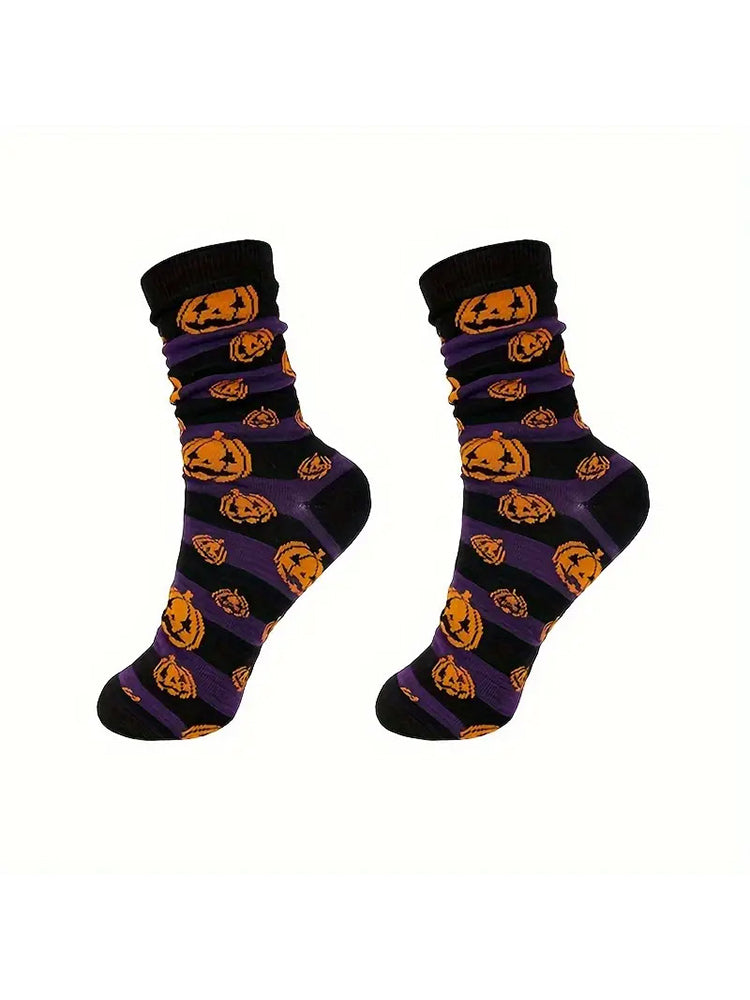 5 Pack Skull Pumpkin Cartoon Print Casual Crew Socks | dmunderwear detail image 5