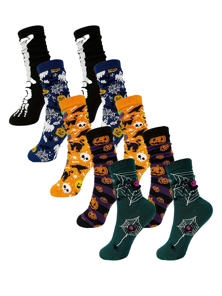 5 Pack Skull Pumpkin Cartoon Print Casual Crew Socks | dmunderwear detail image 8