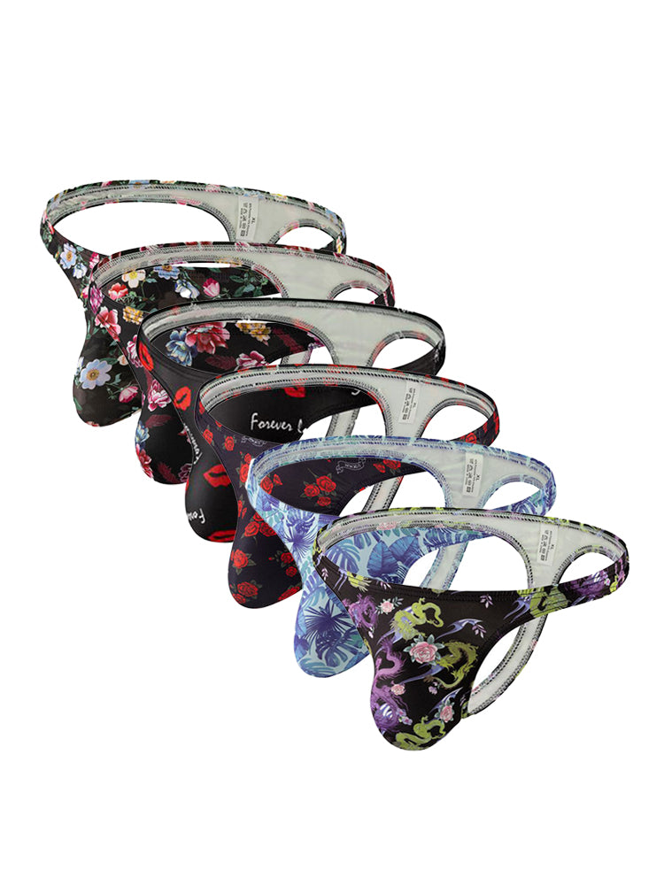 6 Pack Men's Bold Prints Stretch Fit Quick-Dry Sexy Thongs | dmunderwear detail image 2