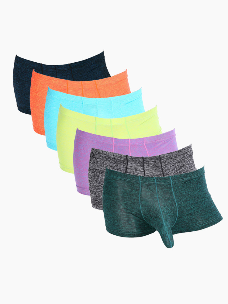 7 Pack Men's Solid Color Supportive Separated Pouch Seamless Comfort Trunks | dmunderwear detail image 2