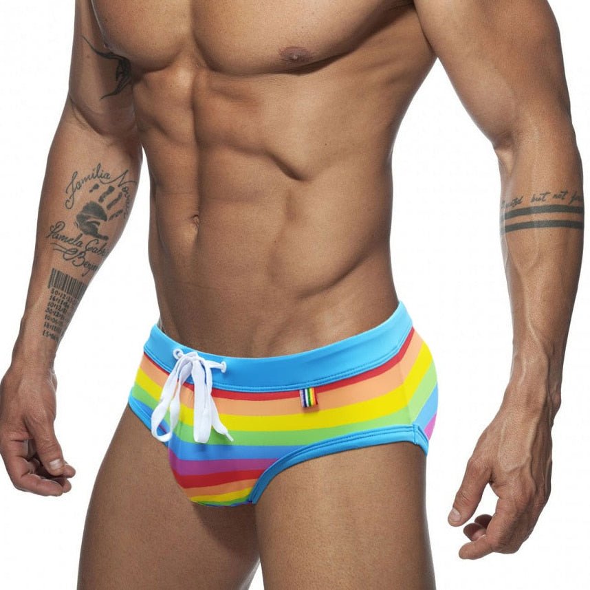 Baby Blue Rainbow Swim Briefs | dmunderwear