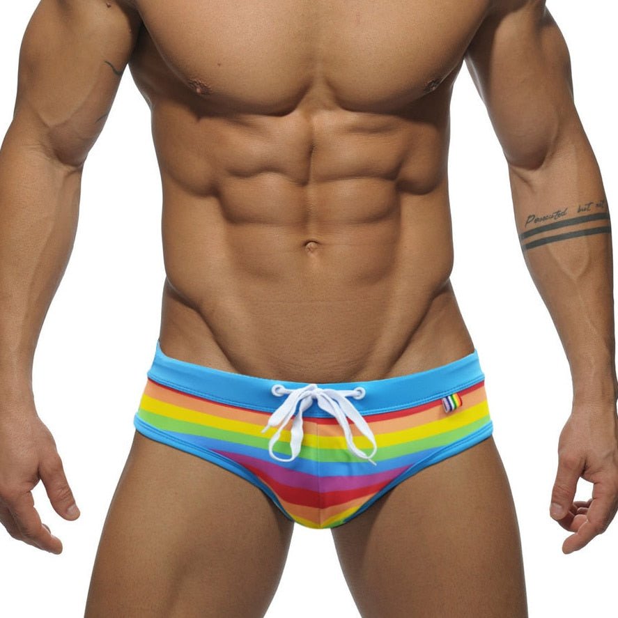 Baby Blue Rainbow Swim Briefs | dmunderwear detail image 2