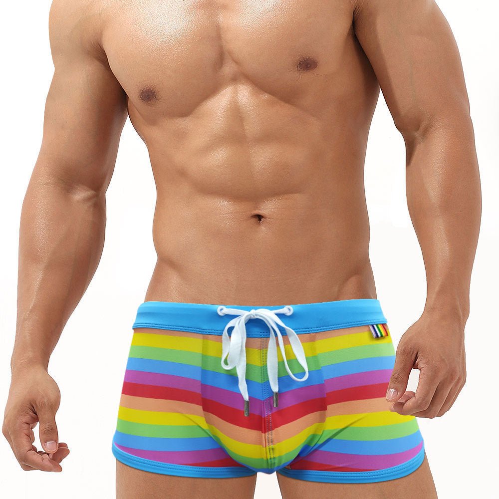 Baby Blue Rainbow Swim Trunks | dmunderwear
