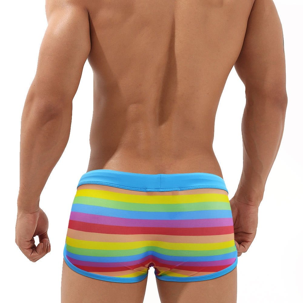 Baby Blue Rainbow Swim Trunks | dmunderwear detail image 2