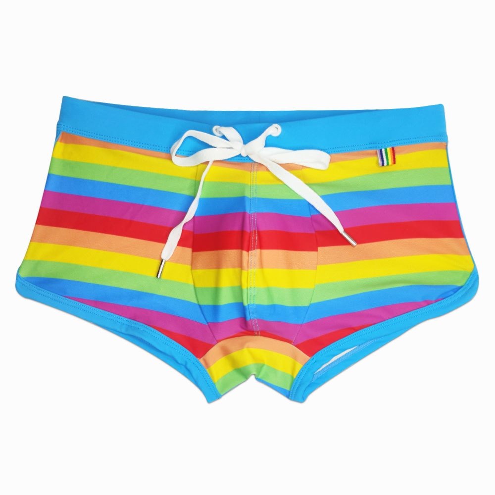 Baby Blue Rainbow Swim Trunks | dmunderwear detail image 5