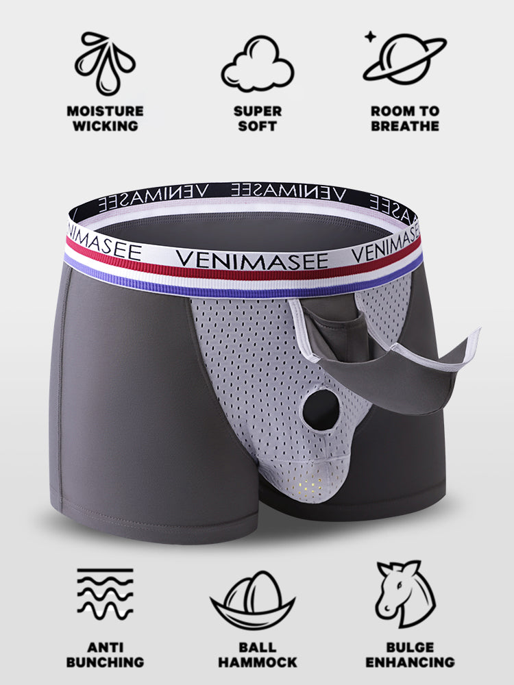 3 Pack Men's Breathable Divided Double Pouch Boxer Briefs | dmunderwear detail image 11
