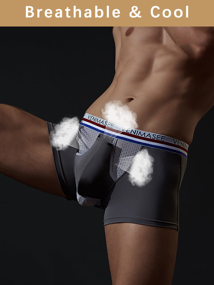 3 Pack Men's Breathable Divided Double Pouch Boxer Briefs | dmunderwear detail image 12