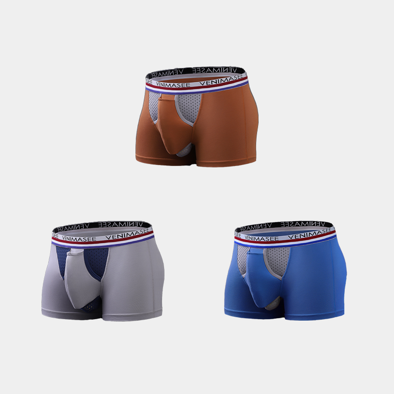 3 Pack Men's Breathable Divided Double Pouch Boxer Briefs | dmunderwear detail image 14