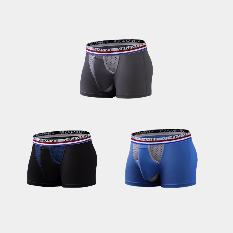 3 Pack Men's Breathable Divided Double Pouch Boxer Briefs | dmunderwear detail image 2