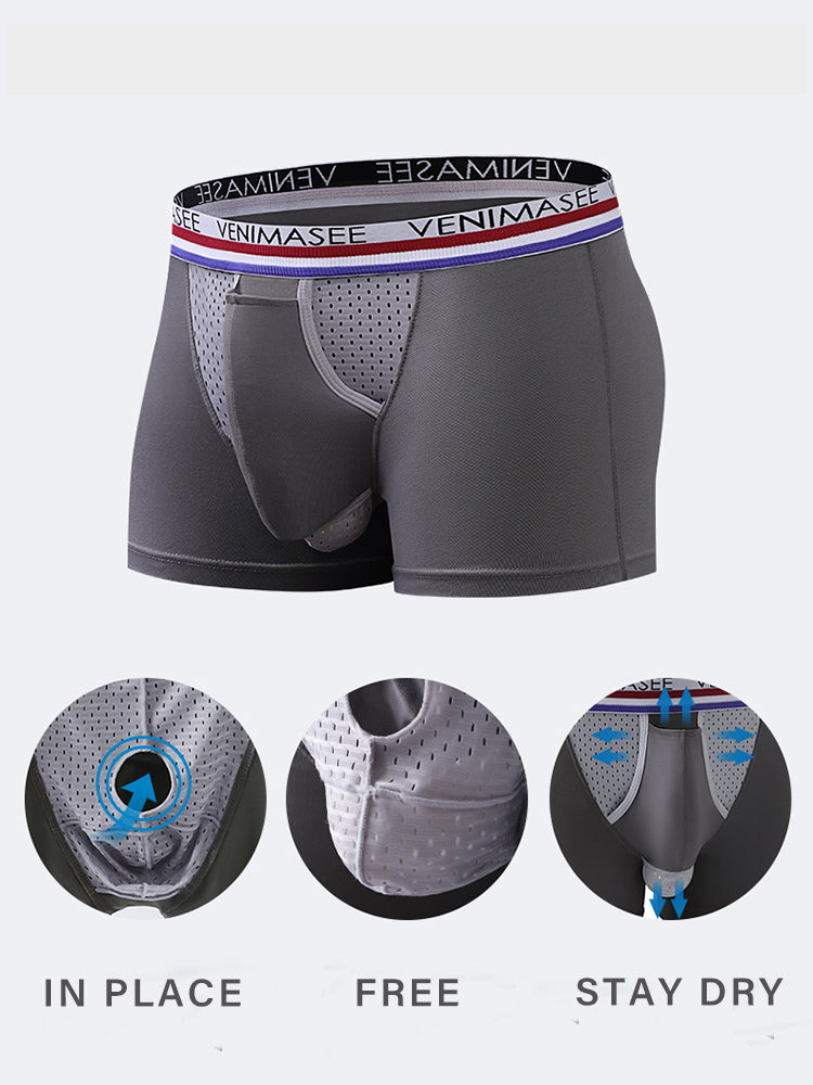 3 Pack Men's Breathable Divided Double Pouch Boxer Briefs | dmunderwear detail image 9