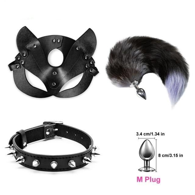 BDSM Furry Butt Plug Kit With Mask & Collar | dmunderwear detail image 4
