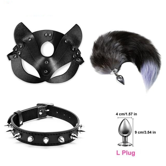 BDSM Furry Butt Plug Kit With Mask & Collar | dmunderwear detail image 6