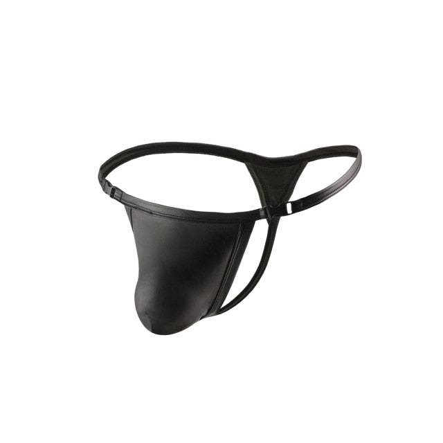 Black PU Leather Buckle-Up Thong | dmunderwear detail image 2