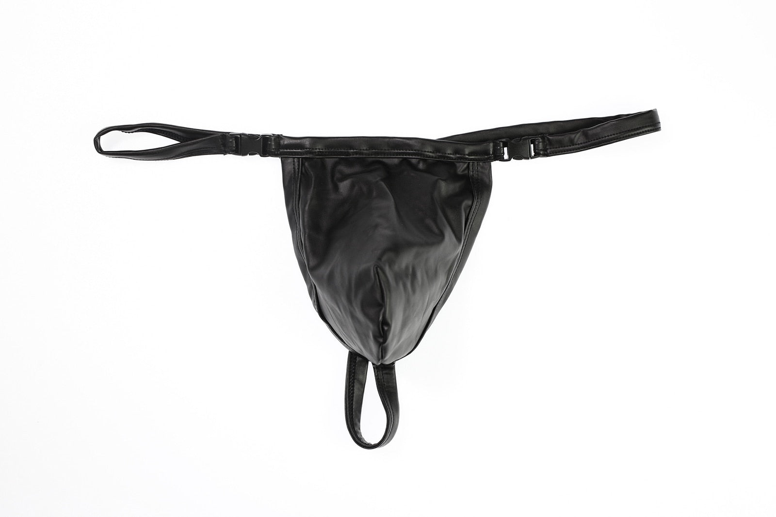 Black PU Leather Buckle-Up Thong | dmunderwear detail image 6