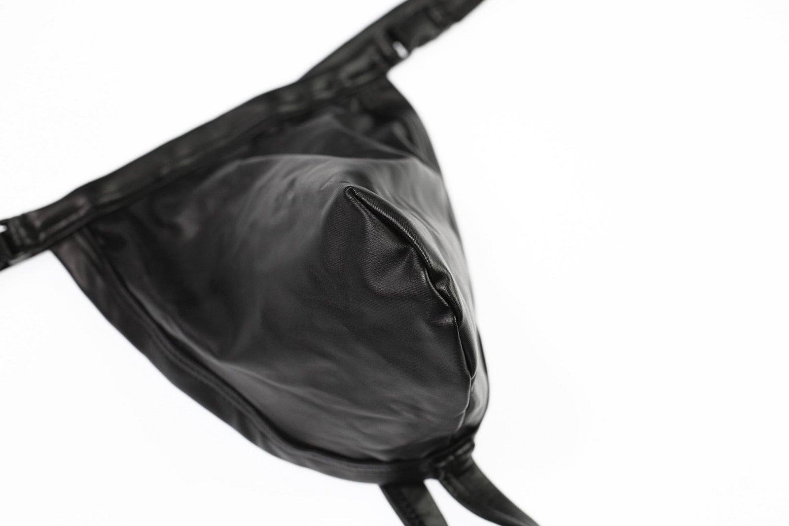 Black PU Leather Buckle-Up Thong | dmunderwear detail image 7
