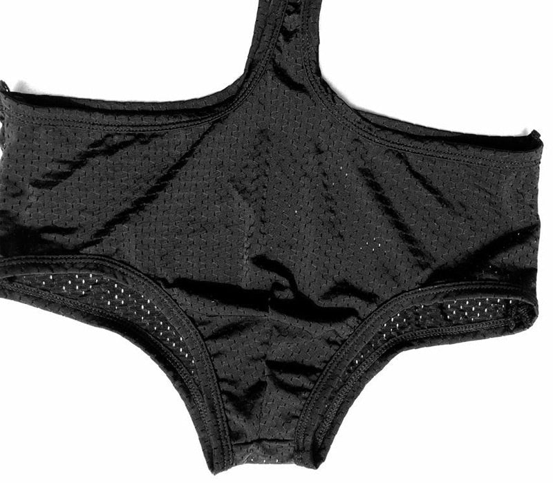 Black Breathable Mesh Gay Bodysuit | dmunderwear detail image 7