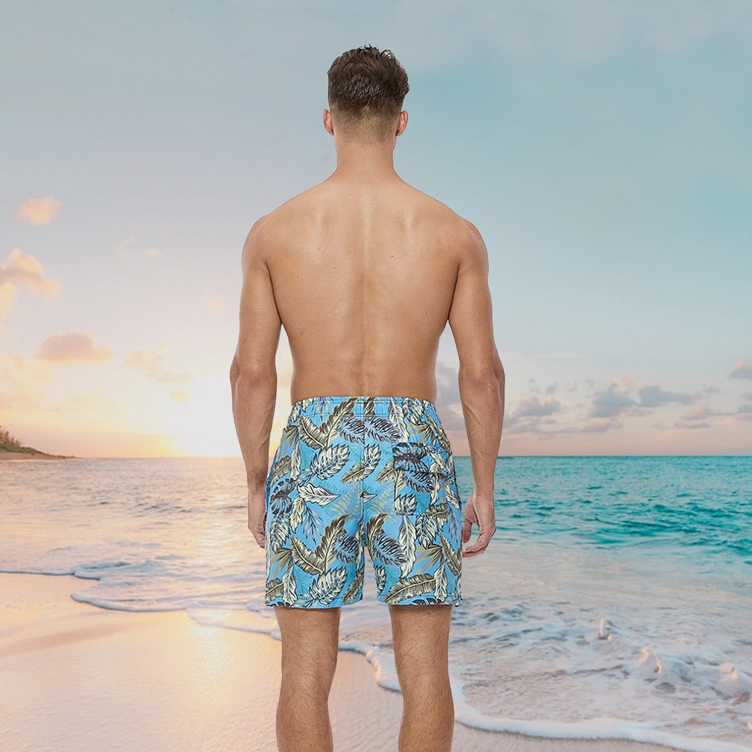 Blue Palm Leaves Board Shorts | dmunderwear detail image 2