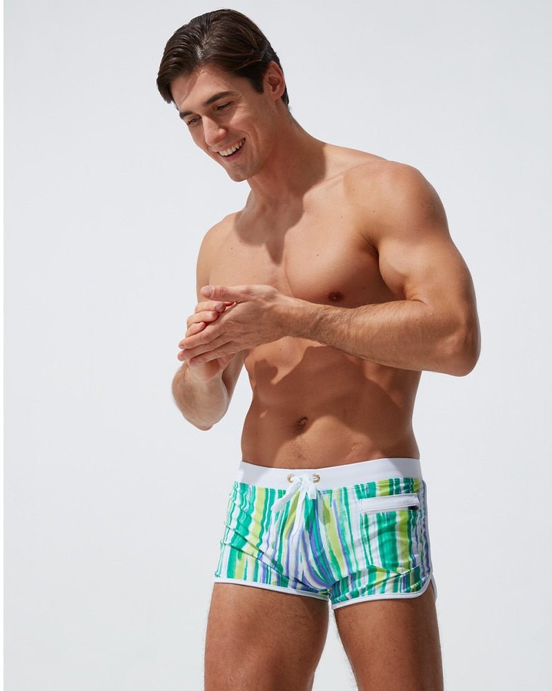 Candy Stripe Pocketed Swim Trunks | dmunderwear detail image 11