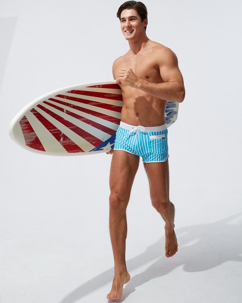 Candy Stripe Pocketed Swim Trunks | dmunderwear detail image 5