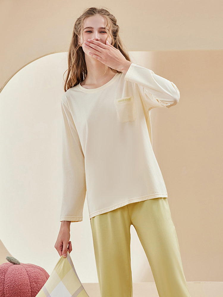 Comfortable Modal Cotton Long Sleeve Couple Pajama Set | dmunderwear detail image 10
