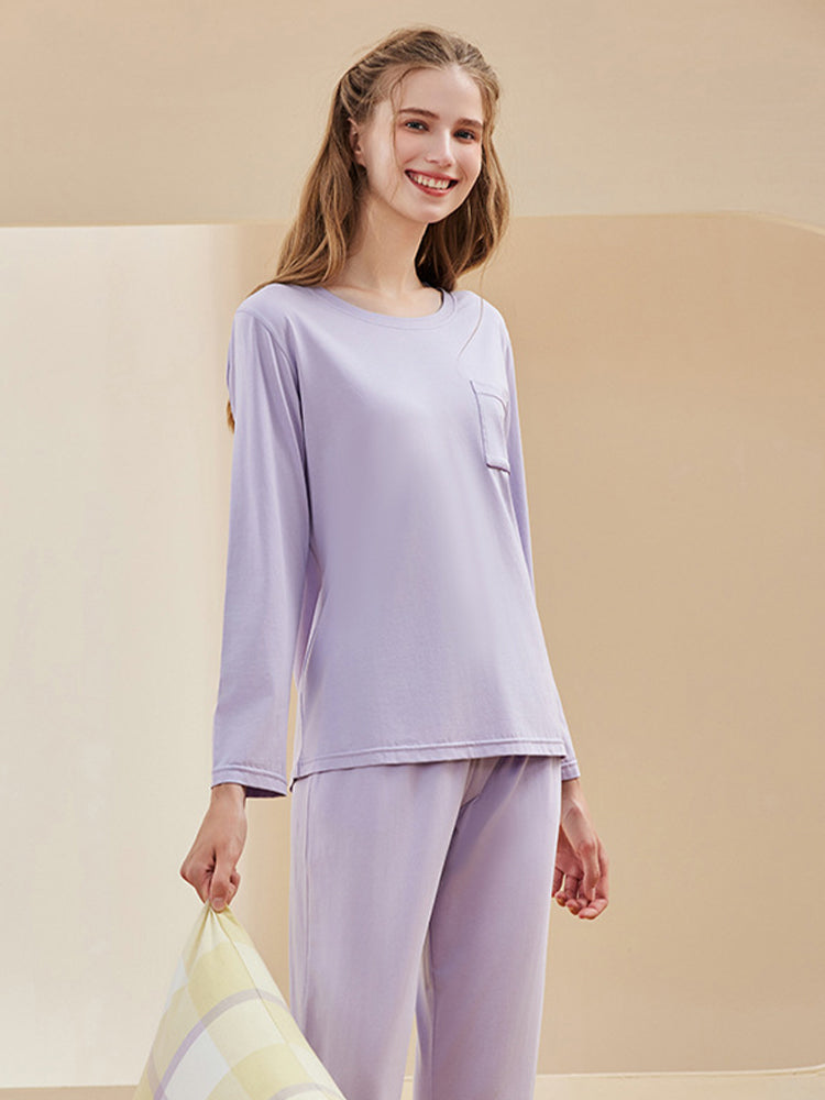 Comfortable Modal Cotton Long Sleeve Couple Pajama Set | dmunderwear detail image 11