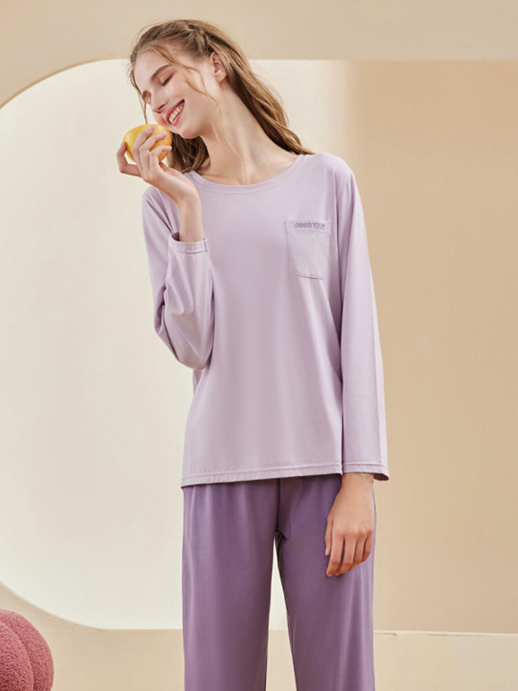 Comfortable Modal Cotton Long Sleeve Couple Pajama Set | dmunderwear detail image 12