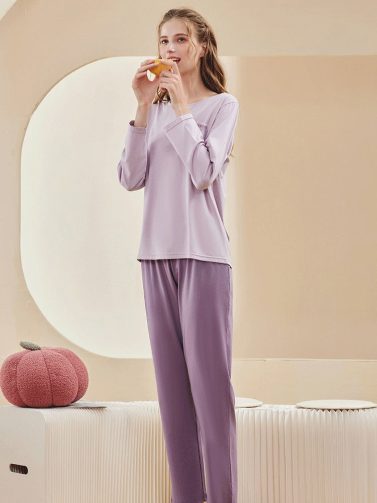Comfortable Modal Cotton Long Sleeve Couple Pajama Set | dmunderwear detail image 15
