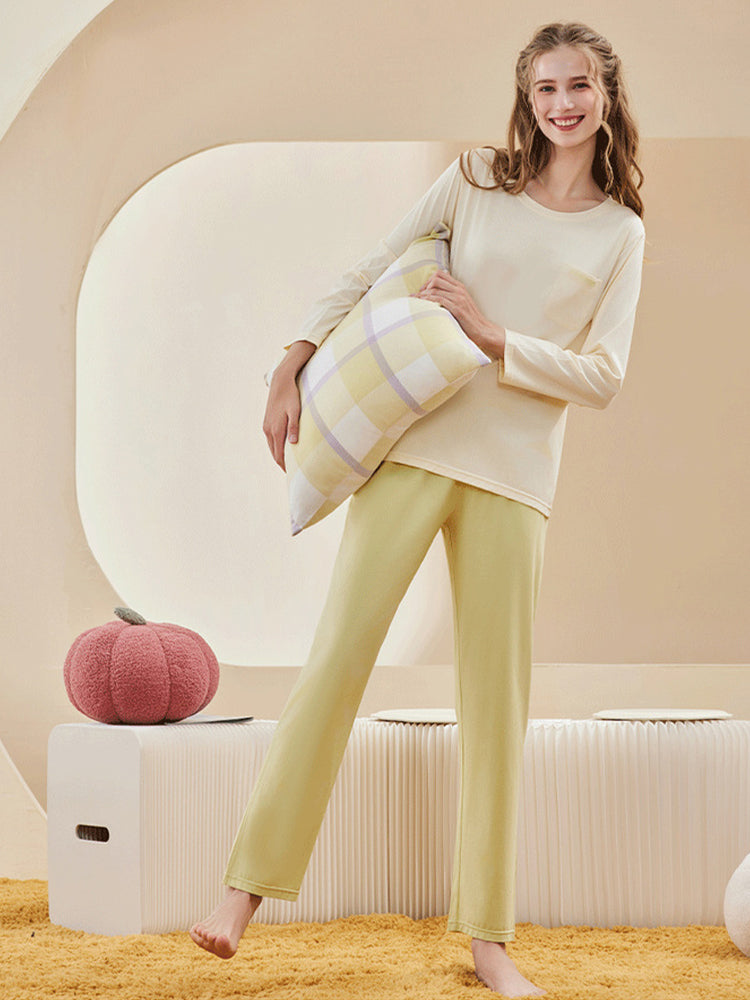 Comfortable Modal Cotton Long Sleeve Couple Pajama Set | dmunderwear detail image 16