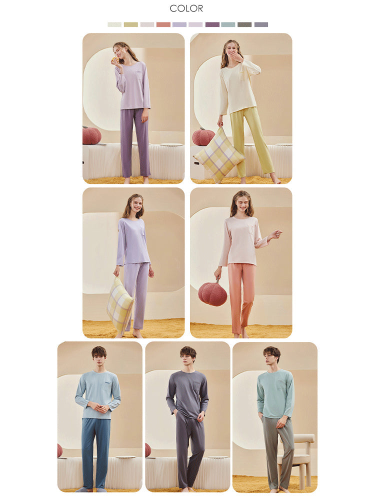Comfortable Modal Cotton Long Sleeve Couple Pajama Set | dmunderwear detail image 18