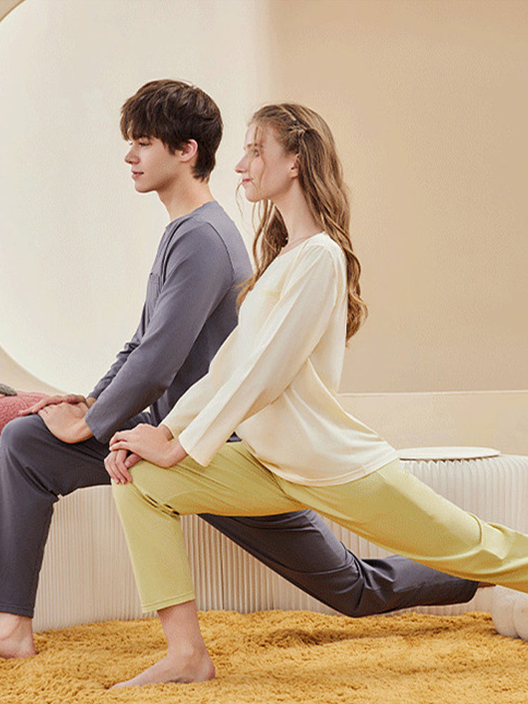 Comfortable Modal Cotton Long Sleeve Couple Pajama Set | dmunderwear detail image 4