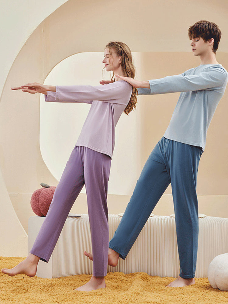 Comfortable Modal Cotton Long Sleeve Couple Pajama Set | dmunderwear detail image 5