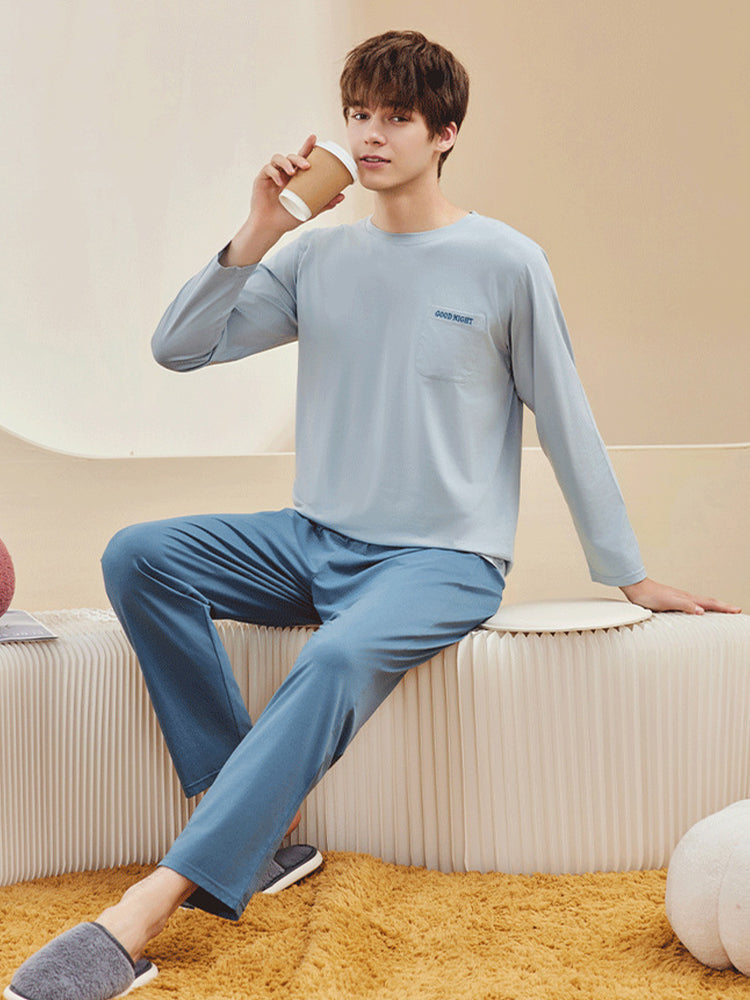 Comfortable Modal Cotton Long Sleeve Couple Pajama Set | dmunderwear detail image 6