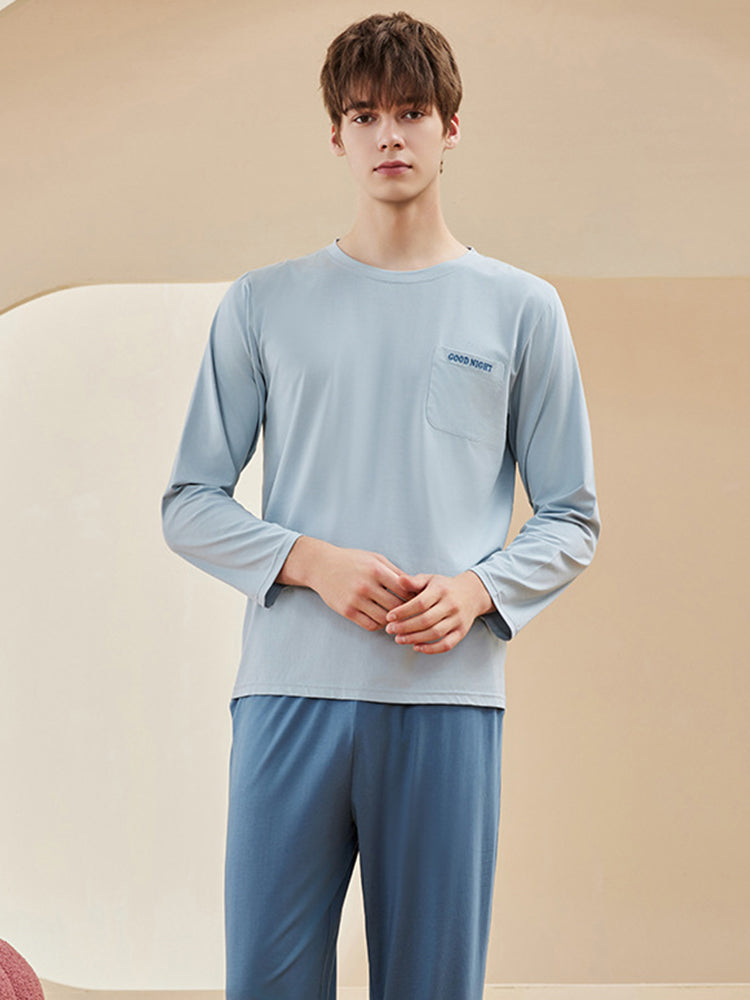 Comfortable Modal Cotton Long Sleeve Couple Pajama Set | dmunderwear detail image 7