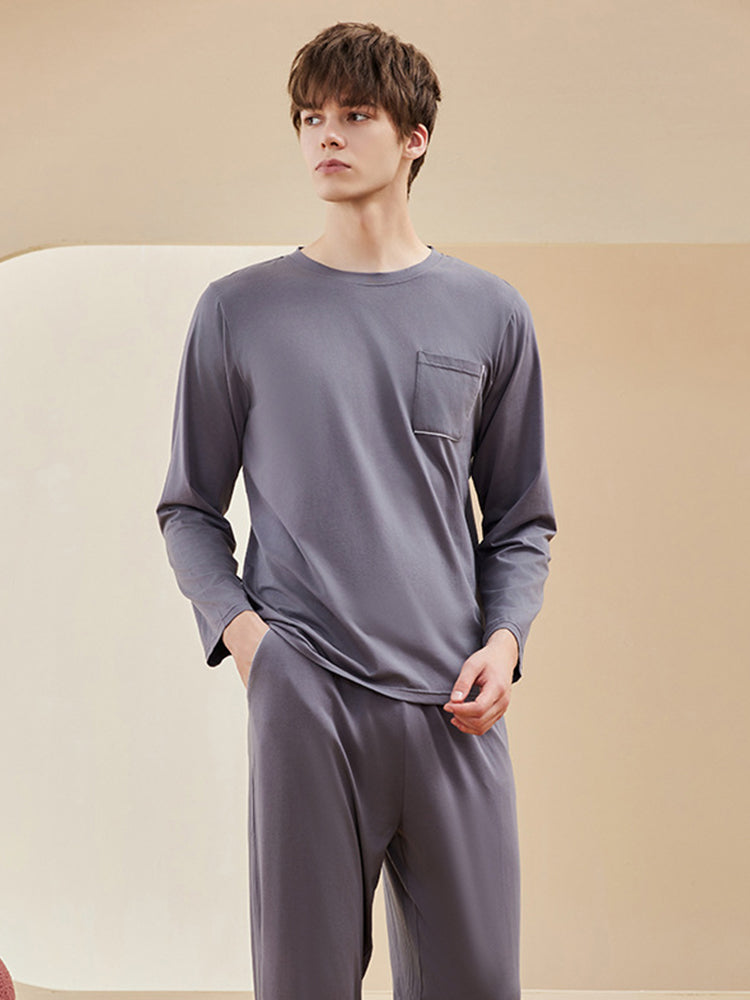 Comfortable Modal Cotton Long Sleeve Couple Pajama Set | dmunderwear detail image 8