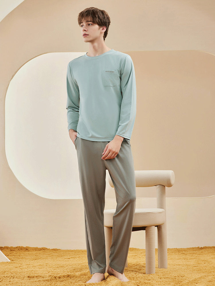 Comfortable Modal Cotton Long Sleeve Couple Pajama Set | dmunderwear detail image 9