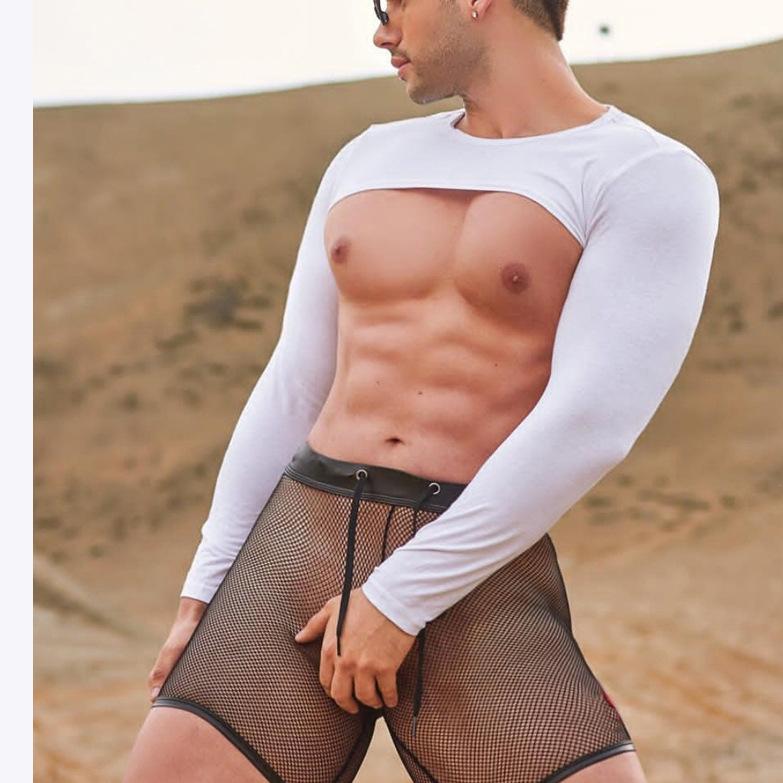 Crewneck long sleeve solid Stretch tights top | dmunderwear detail image 3