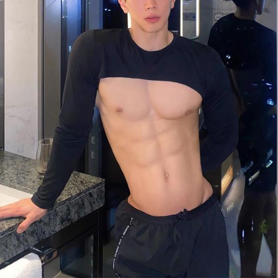 Crewneck long sleeve solid Stretch tights top | dmunderwear detail image 6