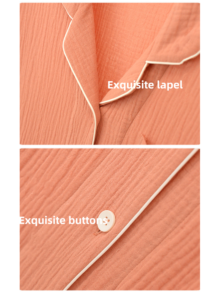 Double-layered Crepe 100% Cotton Solid Color Couple Pajamas Set | dmunderwear detail image 18