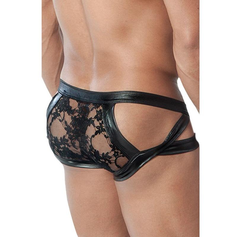 Faux Leather Floral Sheer Briefs | dmunderwear detail image 2