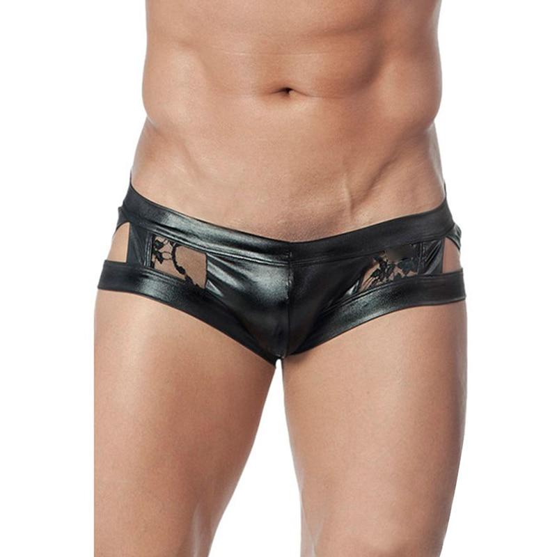 ORVLS Faux Leather Floral Sheer Briefs | dmunderwear