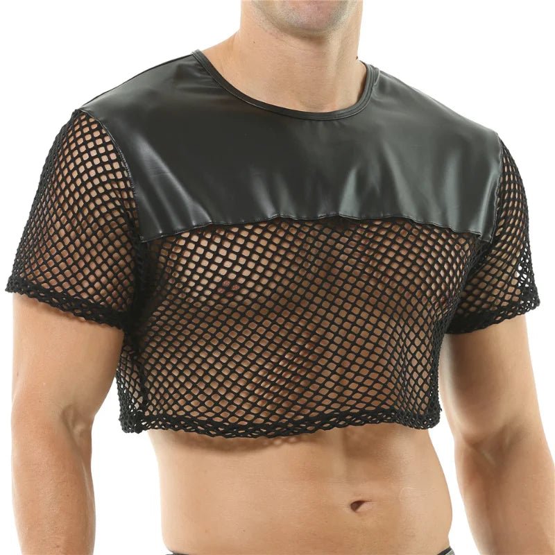 Faux Leather Mesh Crop Top | dmunderwear