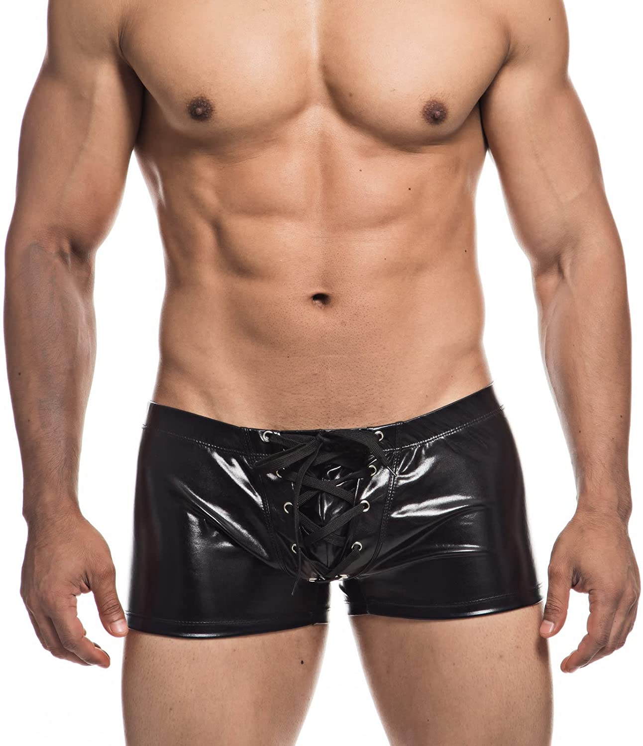 ORVLS Faux Leather Metallic Swim Trunks | dmunderwear detail image 11