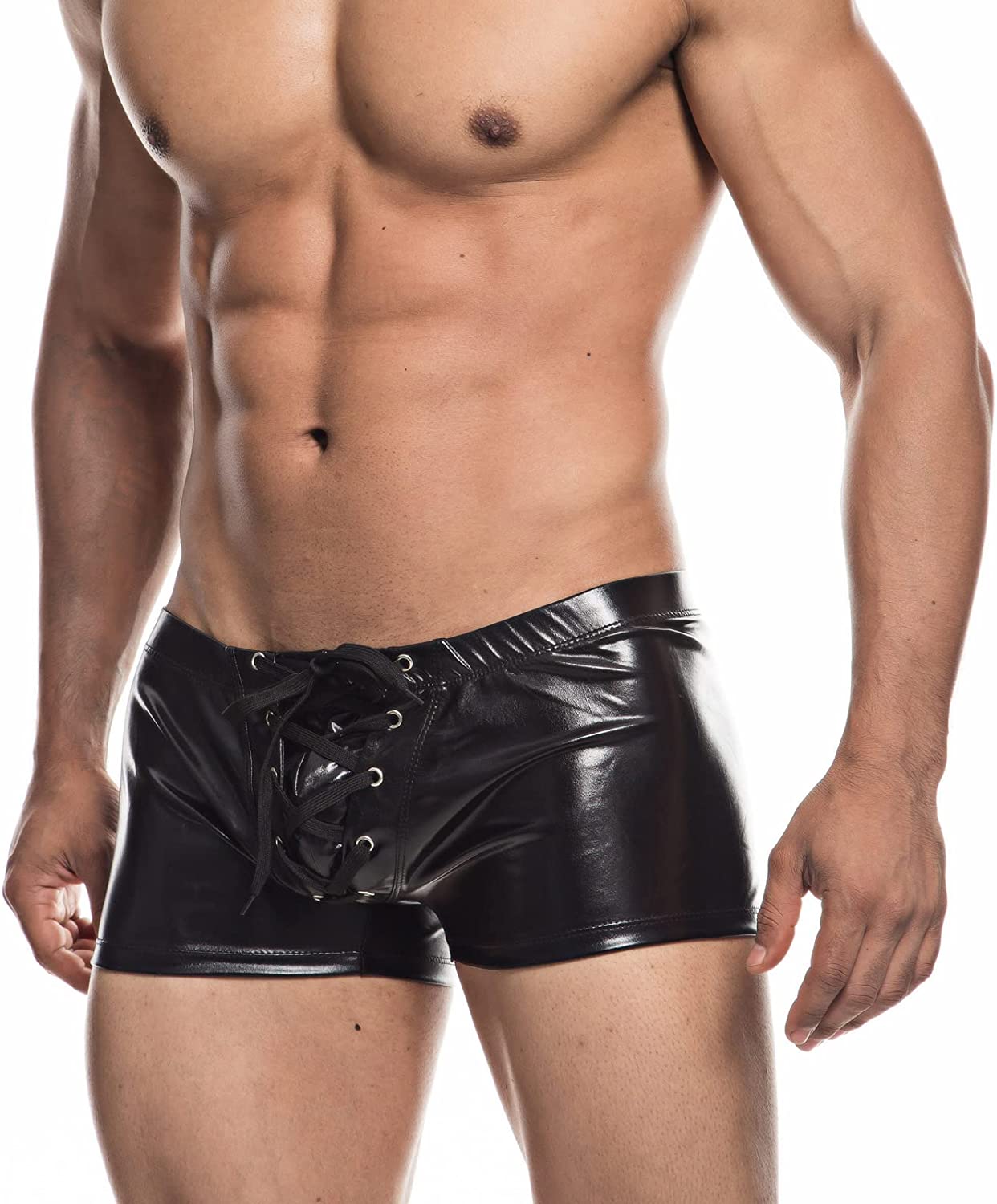ORVLS Faux Leather Metallic Swim Trunks | dmunderwear detail image 12