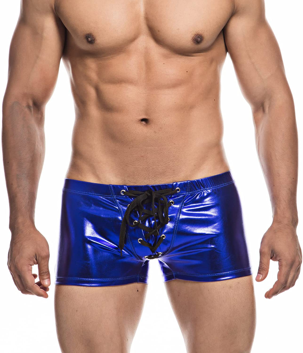 ORVLS Faux Leather Metallic Swim Trunks | dmunderwear detail image 5